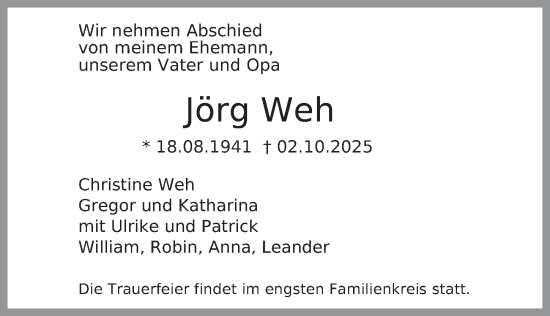 Traueranzeige von Jörg Weh von Berliner Zeitung