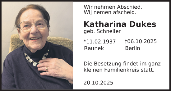 Traueranzeige von Katharina Dukes von Berliner Zeitung