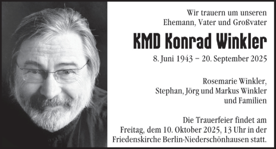 Traueranzeige von Konrad Winkler von Berliner Zeitung