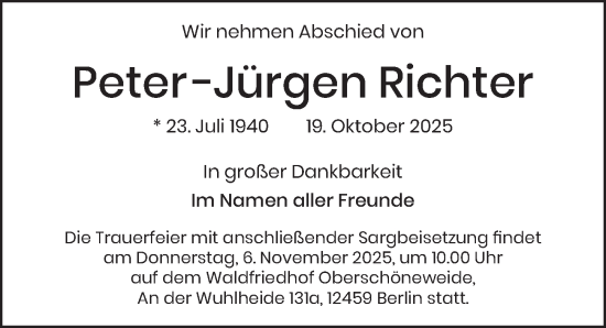 Traueranzeige von Peter-Jürgen Richter von Berliner Zeitung