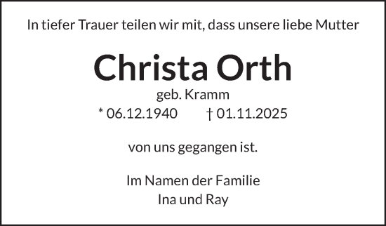 Traueranzeige von Christa Orth von Berliner Zeitung