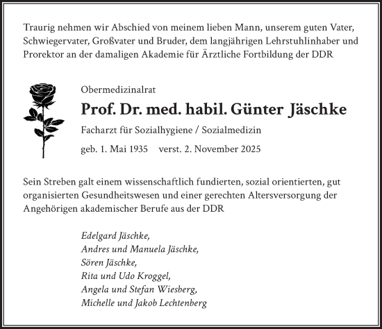 Traueranzeige von Günter Jäschke von Berliner Zeitung