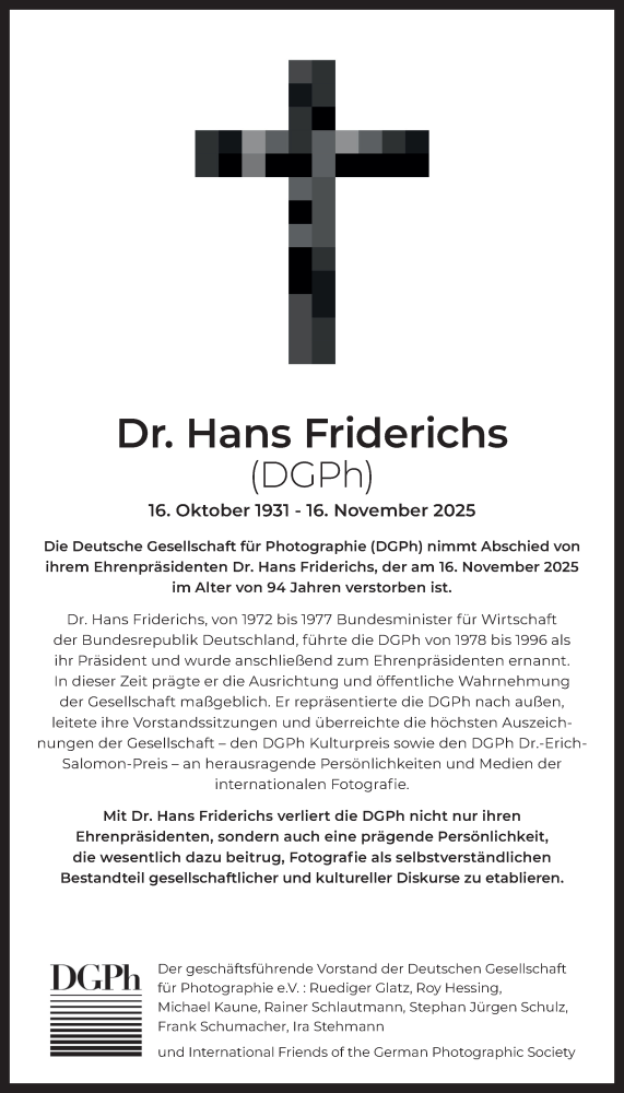  Traueranzeige für Hans Friderichs vom 29.11.2025 aus Berliner Zeitung