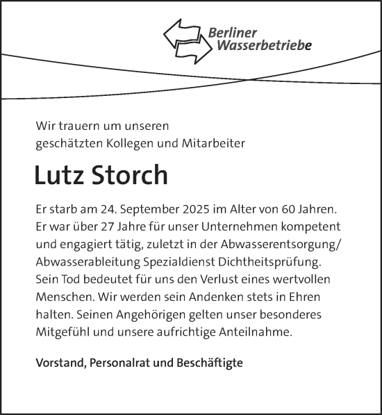 Traueranzeige von Lutz Storch von Berliner Zeitung