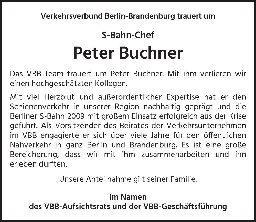  Traueranzeige für Peter Buchner vom 08.11.2025 aus Berliner Zeitung