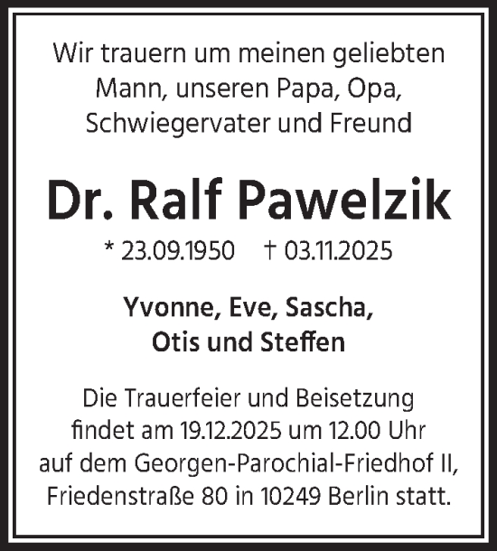 Traueranzeige von Ralf Pawelzik von Berliner Zeitung