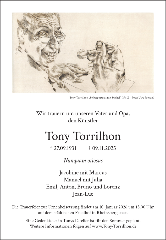  Traueranzeige für Tony Torrilhon vom 29.11.2025 aus Berliner Zeitung