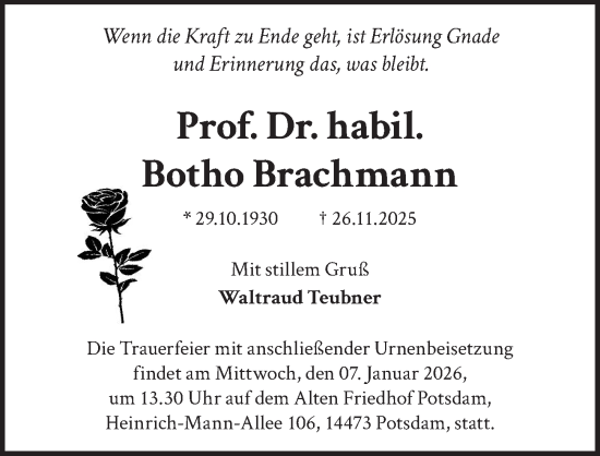 Traueranzeige von Botho Brachmann von Berliner Zeitung