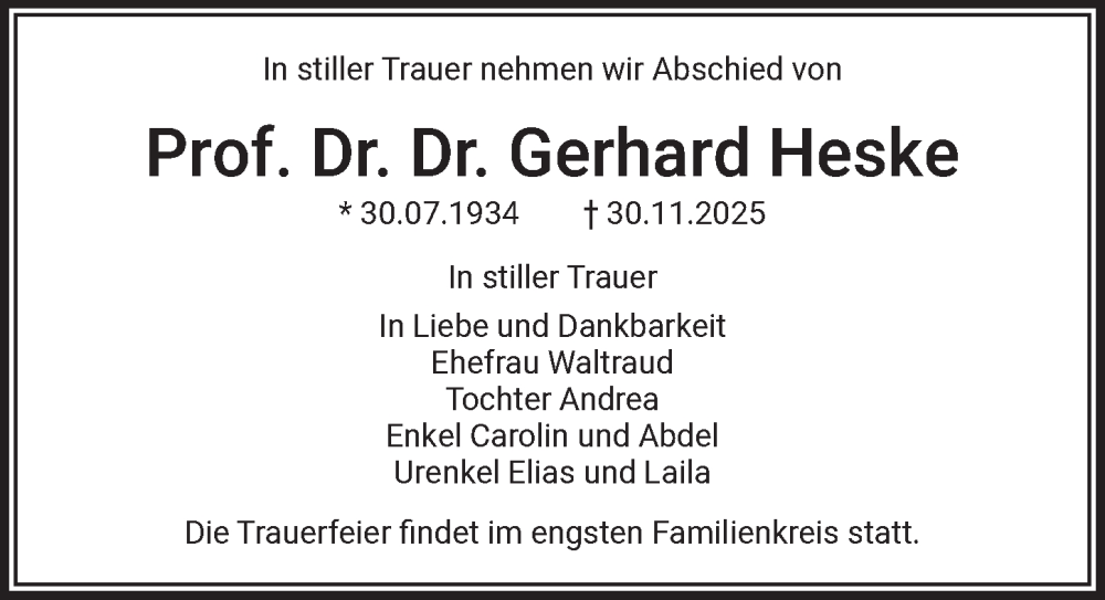  Traueranzeige für Gerhard Heske vom 13.12.2025 aus Berliner Zeitung