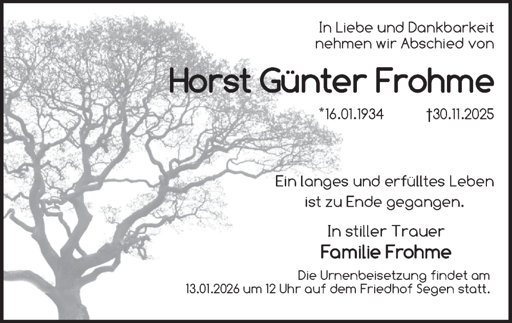  Traueranzeige für Horst Günter Frohme vom 18.12.2025 aus Berliner Zeitung
