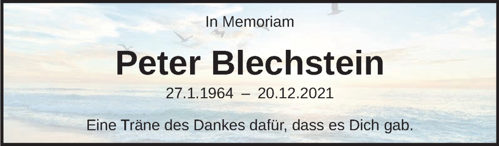 Traueranzeige für Peter Blechstein vom 20.12.2025 aus Berliner Zeitung