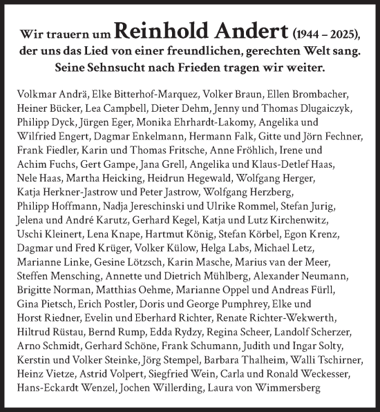 Traueranzeige von Reinhold Andert von Berliner Zeitung