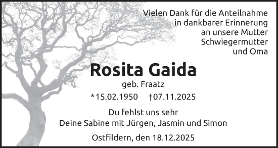 Traueranzeige von Rosita Gaida von Berliner Zeitung