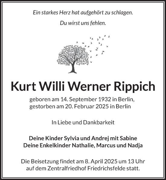 Traueranzeige von Kurt Willi Werner Rippich von Berliner Zeitung