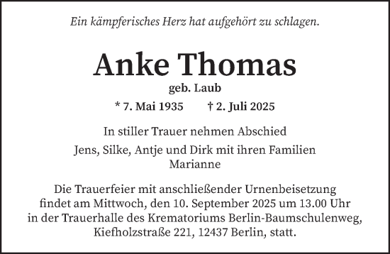 Traueranzeige von Anke Thomas von Berliner Zeitung