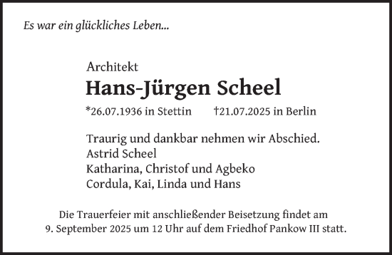 Traueranzeige von Hans-Jürgen Scheel von Berliner Zeitung