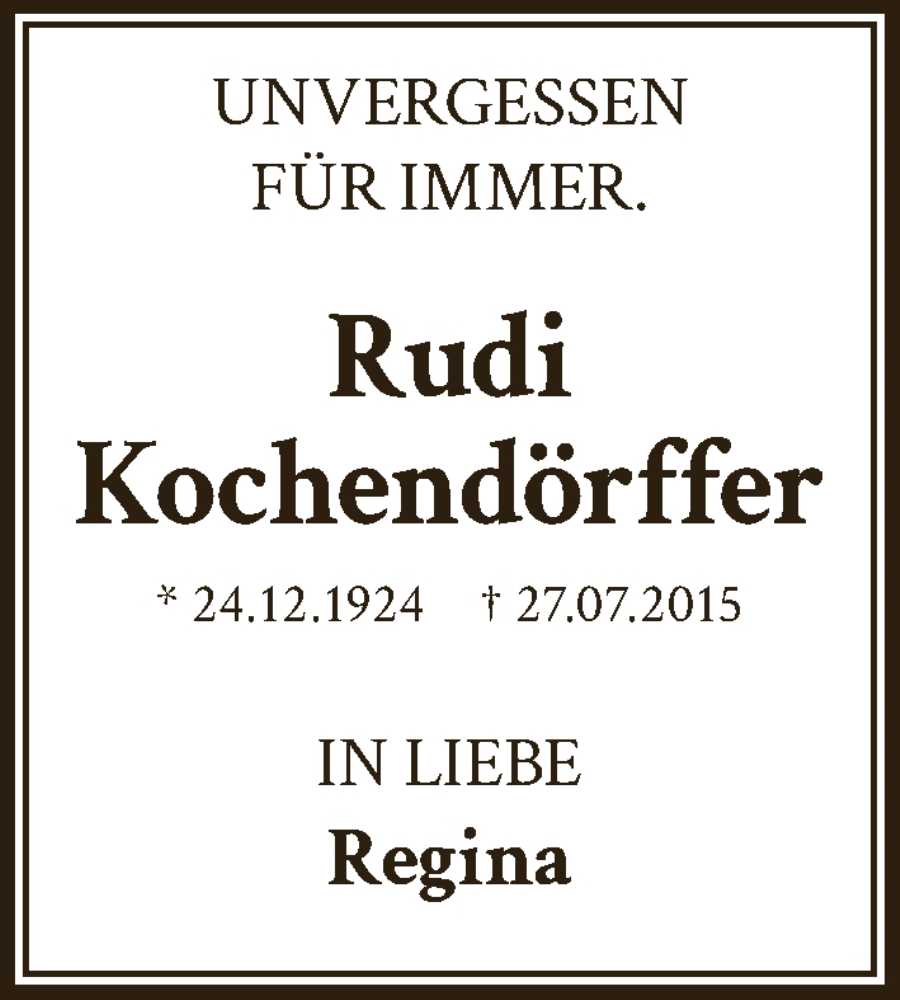  Traueranzeige für Rudi Kochendörffer vom 09.08.2025 aus Berliner Zeitung