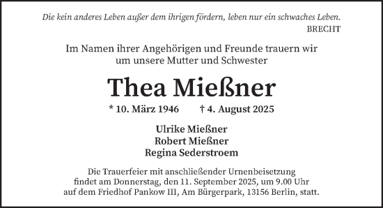 Traueranzeige von Thea Mießner von Berliner Zeitung