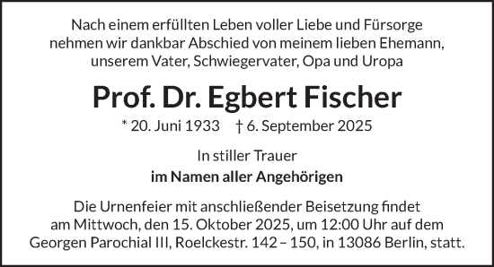 Traueranzeige von Egbert Fischer von Berliner Zeitung