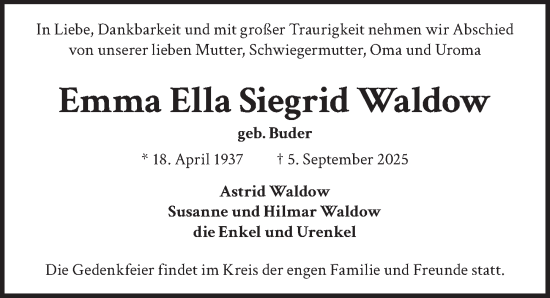 Traueranzeige von Emma Ella Siegrid Waldow von Berliner Zeitung