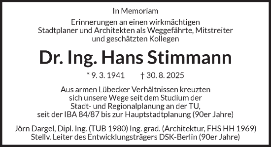 Traueranzeige von Hans Stimmann von Berliner Zeitung