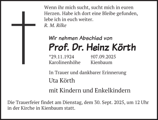 Traueranzeige von Heinz Körth von Berliner Zeitung