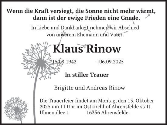 Traueranzeige von Klaus Rinow von Berliner Zeitung