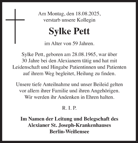 Traueranzeige von Sylke Pett von Berliner Zeitung
