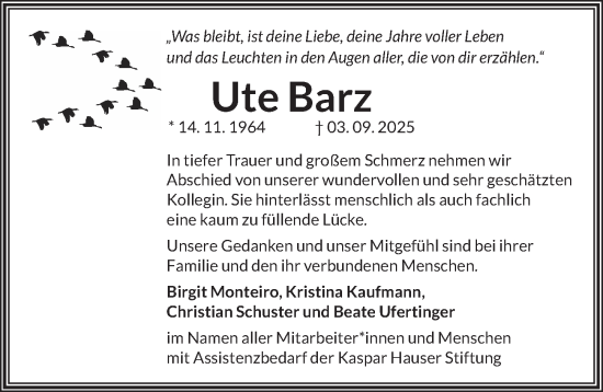 Traueranzeige von Ute Barz von Berliner Zeitung