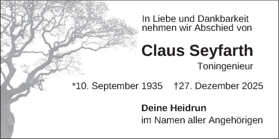 Traueranzeige von Claus Seyfarth von Berliner Zeitung