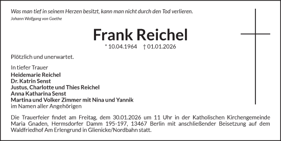 Traueranzeige von Frank Reichel von Berliner Zeitung