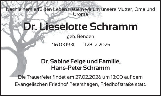 Traueranzeige von Lieselotte Schramm von Berliner Zeitung