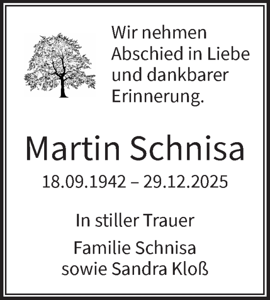 Traueranzeige von Martin Schnisa von Berliner Zeitung