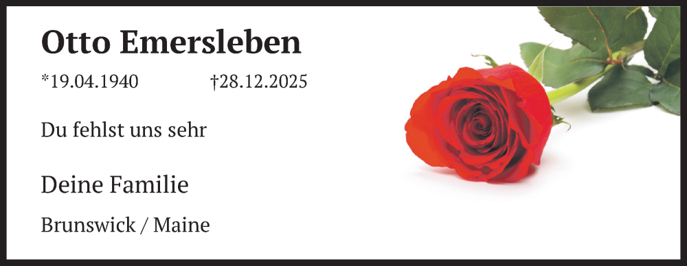  Traueranzeige für Otto Emersleben vom 07.01.2026 aus Berliner Zeitung
