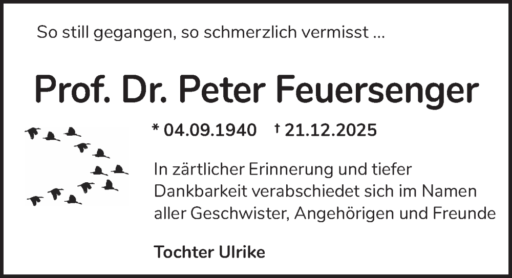  Traueranzeige für Peter Feuersenger vom 31.01.2026 aus Berliner Zeitung
