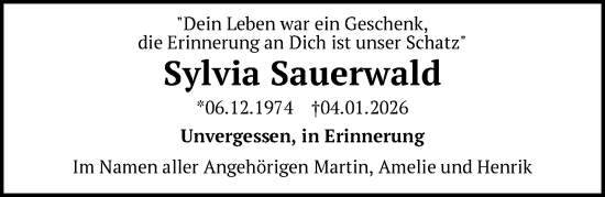 Traueranzeige von Sylvia Sauerwald von Berliner Zeitung