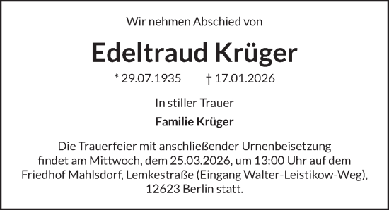 Traueranzeige von Edeltraud Krüger von Berliner Zeitung