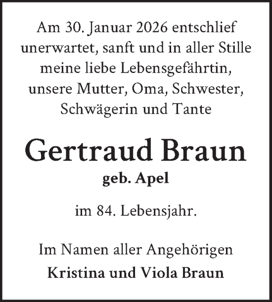 Traueranzeige von Gertraud Braun von Berliner Zeitung