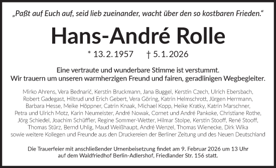Traueranzeige von Hans-André Rolle von Berliner Zeitung