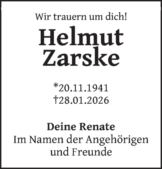 Traueranzeige von Helmut Zarske von Berliner Zeitung