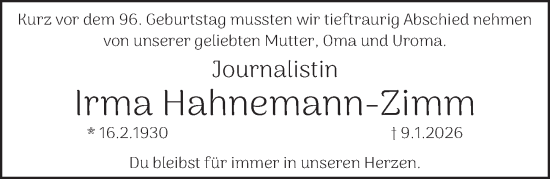 Traueranzeige von Irma Hahnemann-Zimm von Berliner Zeitung