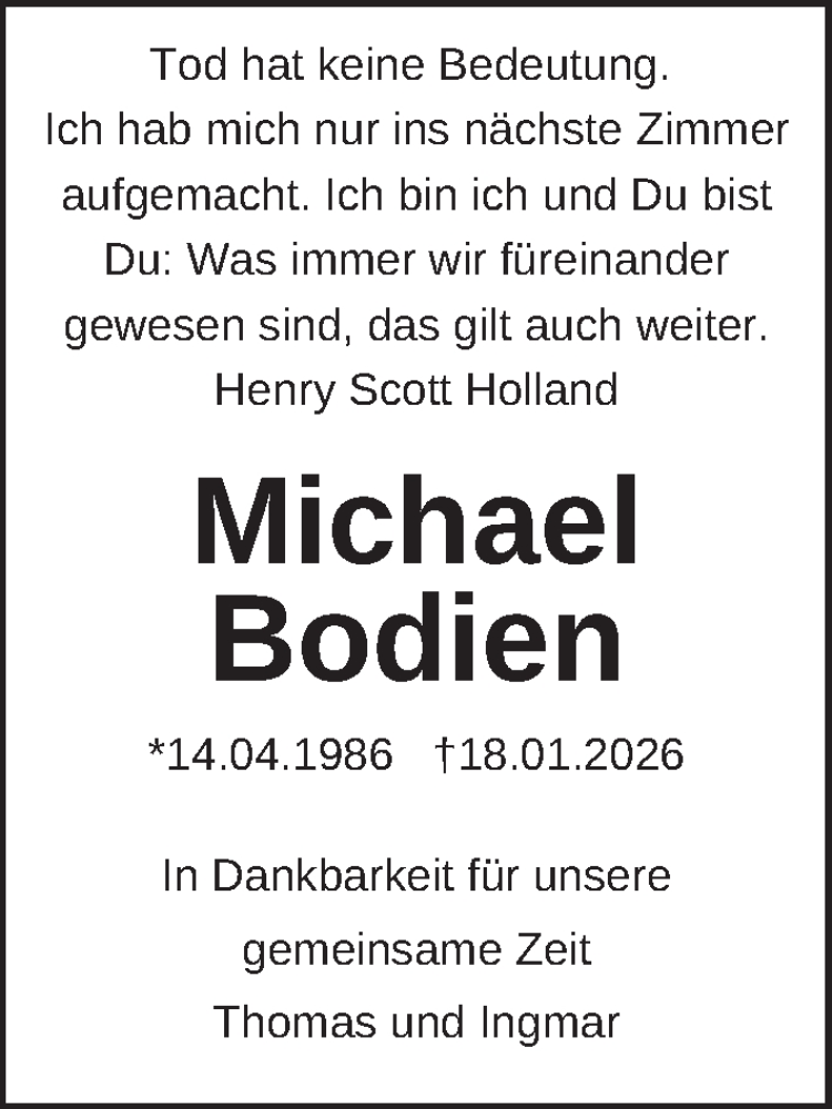  Traueranzeige für Michael Bodien vom 21.02.2026 aus Berliner Zeitung